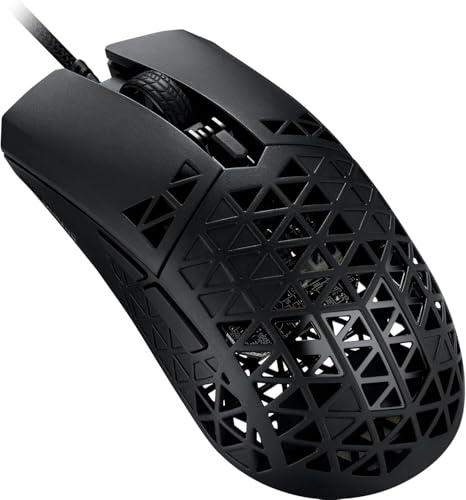 ASUS TUF Gaming M4 Air Mouse Paracorde filaire TUF et pieds de souris 100 % PTFE | Capteur optique 16 000 dpi, six boutons programmables, coque d'air ultra légère de 47 g, hydrofuge IPX6, noir