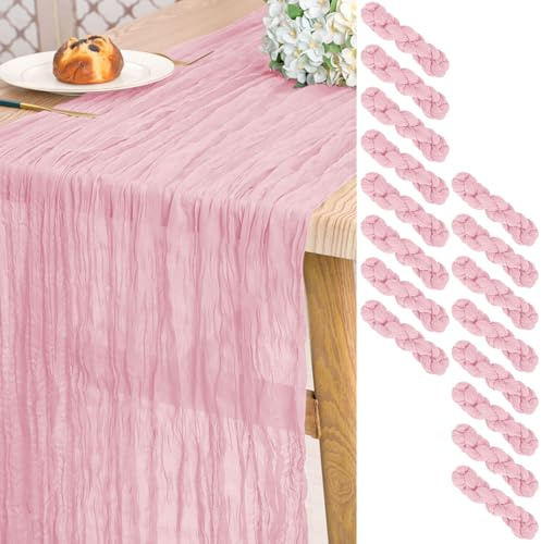 16 Stück Käsetuch Tischläufer Rosa, 3 m Langen rustikaler Boho-Tischläufer für Hochzeit, Brautdusche, Party, Bankettdekoration (55 x 300 cm)