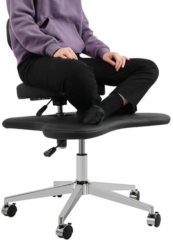 CHFUNE Meditationsstuhl, Höhenverstellbarer ergonomischer Kniestuhl mit Kreuzbeinen mit Rollen 360° drehbar, max. 130kg Yoga und ADHS-Unterstützung Sitzmöbel für Homeoffice, schwarz