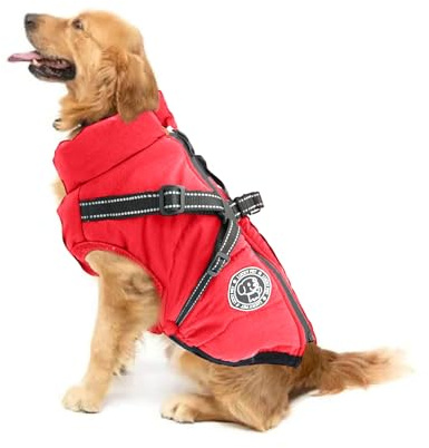 Wasserdichter Hundemantel mit Geschirr, Warmer Winter-Hundemantel, Hundejacke, Hundeweste für kleine und mittelgroße Hunde
