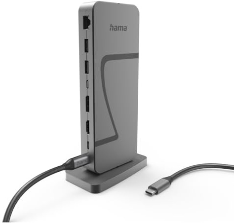 Hama USB C Docking Station, USB 4, 10 Ports | 4x USB A, 1x USB C Daten, je 1x USB C Power + C Display/Daten, 1x HDMI, 1x DisplayPort, 1x Lan/Ethernet, für Monitor, etc.