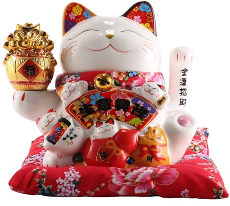 Gokelomg 7 Keramik Winkende Katze Maneki Ornament Feng Shui Dekoration Schaukel Katze,B