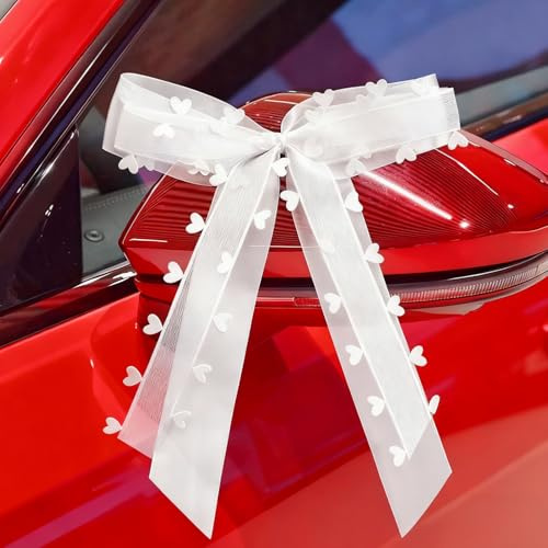 10 Stück Autoschleifen Hochzeit Autoschmuck,Auto Deko mit Herzform, Auto Dekoration Schleifenband, Wiederverwendbare Hochzeitsdeko für Brautautos, Geschenke, Party, Tisch- und DIY-Projekte