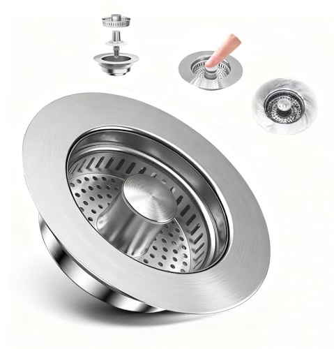 Bouchon Evier Cuisine, 3 en 1 Filtre Évier Bouchon, 304 Pop-up en Acier Inoxydable Filtre Evier Cuisine, Anti-Colmatage Anti-Odeurs, Installation Facile, Compatible avec Trou d'Évier 75-86mm