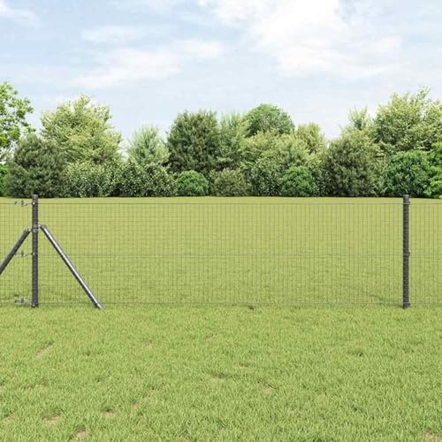 Kaloriko Valla de alambre soldada gris, elemento de valla de metal duradero para jardín y terraza, 5000 x 60 cm, panel de valla resistente con líneas claras