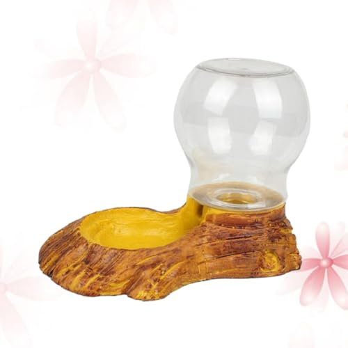 WHAMVOX Automatic Reptile Water Feeder with Resistant Resin Coating, Wood Texture Bowl for Tortoise and Lizard, Pet Drinking Fountain for Terrarium Use