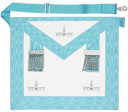 THE MASONIC COLLECTION - Schürze „Worshipful Master WM/PM“ – Himmelblau – Versilberte Stufen und Kugelketten mit Taschen - Freimaurer Geschenke für Männer