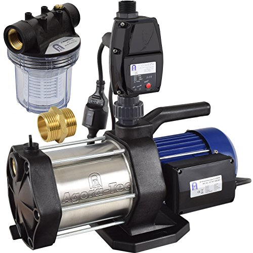 Agora-Tec® Hauswasserautomat Hauswasserwerk-5-1300-5DW-1L mit Druckschalter und Vorfilter