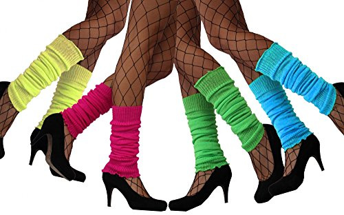 Sexy 80er Jahre Neon Stulpen für Damen l Tolles Accessoires zum Aerobic Kostüm 90er Bad Taste Farbe Blau