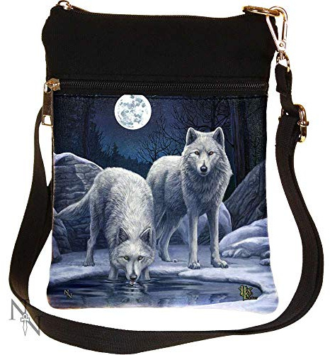 Nemesis Now Schultertasche „Warriors of Winter“ von Lisa Parker, 23 cm, Schwarz, Kunstleder und Leinen, Einheitsgröße