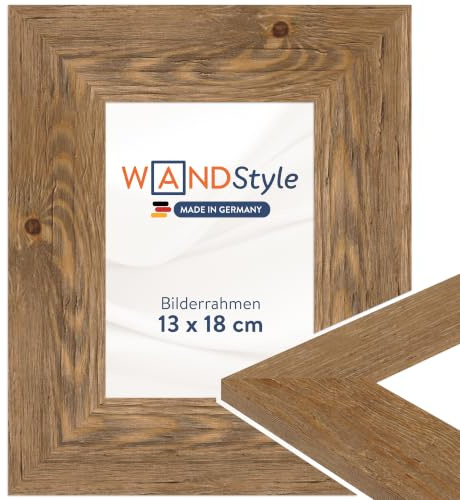 WANDStyle Bilderrahmen 13x18 Eiche, rustikaler Bilderrahmen Holz 13x18 cm | Hochwertiger Holzbilderrahmen, Posterrahmen aufstellbar, Rahmen 18x13 cm, Fotorahmen H780 - Made in Germany