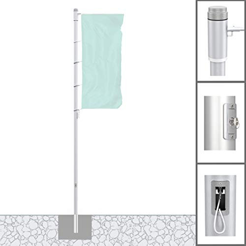 Vispronet® Alu-Fahnenmast 5 m/ø 75 mm Protect Extend ✓ Hissbarer, Drehbarer Ausleger ✓ Nahtlos Zylindrisch ✓ Diebstahlgesichert