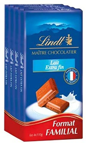 Lindt Chocolate con leche extrafino – 4 pastillas de 110 g