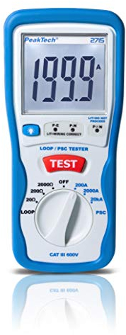 PeakTech P 2715 – Digitaler PSC Schleifentester mit LCD-Display – Hochwertiges Schleifenimpedanz Messgerät mit doppelt isoliertem Gehäuse – Loop Tester mit Hitze- & Überlastungsschutz – CAT III 600 V