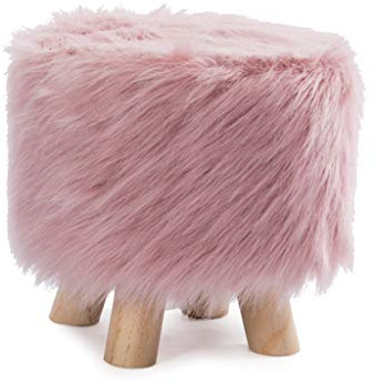 LH Rund Ottoman Fußbank Massivholz Shaggy Fell Fuß Hocker |Sofa Hocker Faux Fur Hocker Stuhl geeignet for Wohnzimmer Schlafzimmer (Farbe : Rosa)