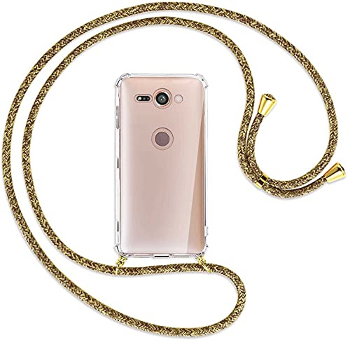 mtb more energy® Handykette kompatibel mit Sony Xperia XZ2 Compact (5.0'') - Natural/Gold - Smartphone Hülle zum Umhängen - Anti Shock Full TPU Case
