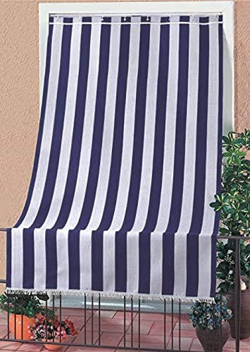 Corredocasa - Tenda da Sole a Righe per Esterno Balcone Veranda Terrazzo terrazzino casa con Anelli e Ganci Tessuto Resistente da Esterno Misura cm 280x295 (Blu)
