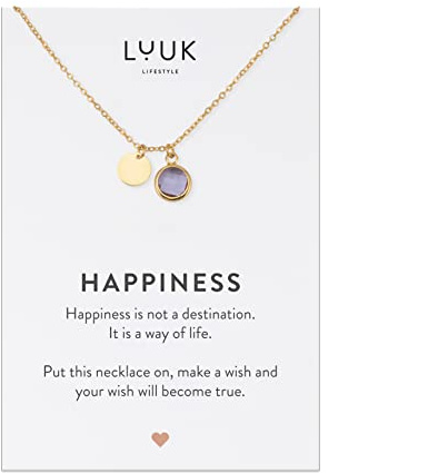 LUUK LIFESTYLE Halskette mit Glaskristall in Lila, Geschenkidee für Frauen, Schmuck für Abend-Partys, Festivals, Modeaccessoire & Glücksbringer, Gold