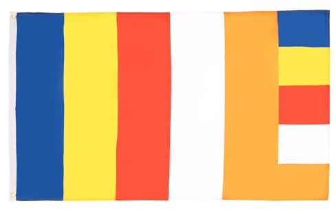 AZ FLAG Flagge Buddhist 90x60 cm Fahne Buddhismus Polyester 100D 2 Ösen | Für innen und außen dekorative Flagge doppelte Nähte und verstärkte Kanten mit Metallösen 100D Polyester