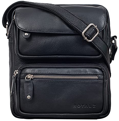 ROYALZ Florida Schultertasche Herren Klein Leder Vintage Look Kleine Umhängetasche Männer mini Messenger Bag Ledertasche;Farbe:Schwarz