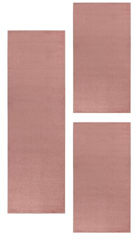 HomebyHome Bettumrandung Schlafzimmer 3 teilig Teppich Rosa - Waschbarer Bettumrandung Teppich Läufer Set Extra Flauschig Bettvorleger Schlafzimmer Bettset:2 St. 80x150 cm | 1 St. 80x250 cm
