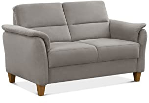 CAVADORE 2er-Sofa Palera mit Federkern / Kompakte Zweisitzer-Couch im Landhaus-Stil / passender Sessel und Hocker optional / 149 x 89 x 89 / Mikrofaser, Hellgrau