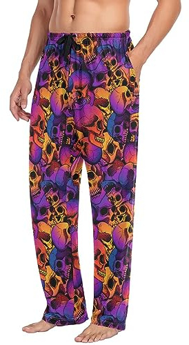 Pyjamasbyxor för män, dödskalle puttern separata underdelar, loungebyxor, avslappnad sovbyxa, multicolored, M