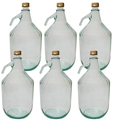 DIAH DO IT AT HOME 6X 5L Large Glass Carboys with Leakproof Screw Caps - Reusable Brewing Demijohn Fermentation Vessels for Homemade Wine, Hard Cider, Spirits & Liquid Storage (Set of 6)