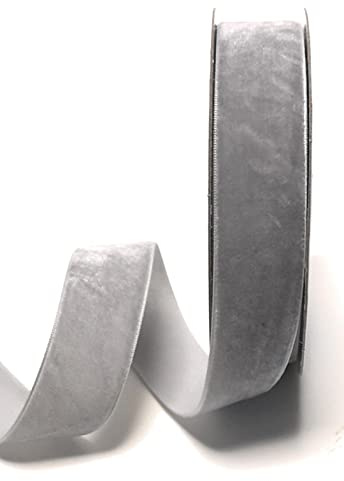 s.dekoda Dekoband Samt 10m x 25mm Grau Samtband Samtborte Schleifenband [D1244-127]