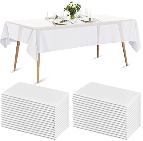 Luriseminger 20 Stück Tischdecke Einweg, Wasserdicht Tischabdeckung aus Vliesstoffe mit PE-Film Einweg Tischbezug Weiß Tischtücher für Hochzeit, Party, Geburtstag (140 x 200cm)