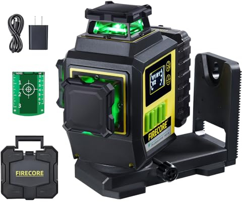 Firecore Kreuzlinienlaser 3 x 360 mit Litium-Ionen Batterie, Grün Selbstnivellierend Laser, Linienlaser mit Bildschirm, enthält Hartschalenkoffer -F95T-3G
