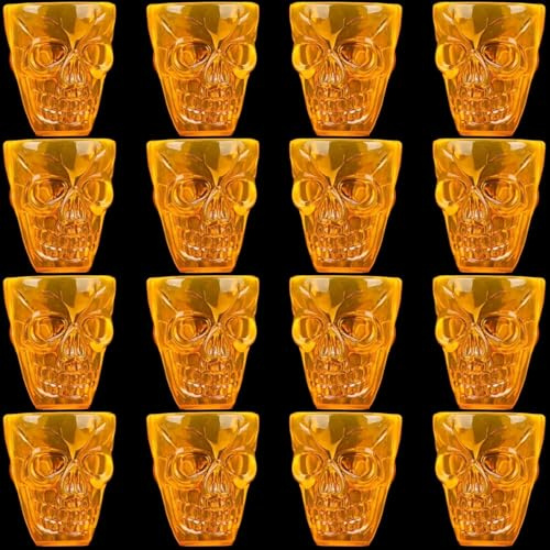saijer Gobelets de crâne, tasse d'Halloween, 16 pièces, forme de crâne amer, verres à whisky rhum, verres à liqueur, verre à vodka, verres à shot orange, tasses en plastique, 55 ml