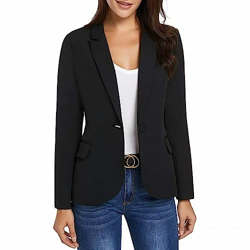 L9WEI Damblazer, dam enfärgad långärmad kostym elegant kavaj smal business kontor blazer höst tunna ytterkläder, svart, XL