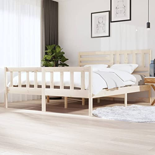 LAPOOH Massivholzbett, Familienbett, Bett, Bettgestell, Holzbett, Seniorenbett, Bed Frames, Pflegebett, Betten, 180x200 cm 6FT Super King