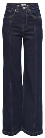 Only Jeans Femminili a Gamba Larga ONLHOPE Vita Molto Alta Taglio Gamba Jeans, Blu Jeans Scuro, 28W x 34L