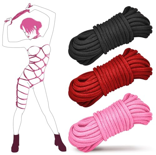 Prosixtoy Sex Bondage BDSM Seile Bondage Set - 3x10M 8MM Baumwollseil Shibari Sex Seil für BDSM Anfänger, Sex Bondage Fesseln Kit Bett SM Sexspielzeug für Frauen Männer und Paare (Schwarz+Rot+Rosa)