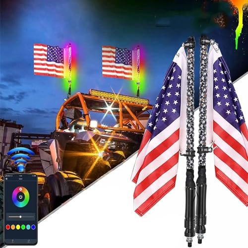 MaiBuL LNNW Fouets LED avec mât de Drapeau, 2 pièces de lumière de Danse de Chasse RVB en Spirale à 360 °, fouets d'antenne éclairés pour camions,Dune Buggy Tout-Terrain (Size : 3FT)