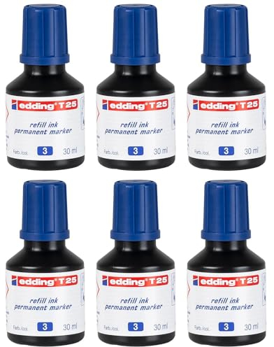 EDDING 6 x Nachfülltinte 30 ml T25 Tropfen für Permanentmarker, Blau