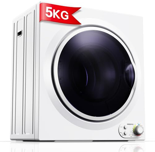 5KG Vented Tumble Dryer with Sensor Dry, 1400W Compact Tumble Dryer with Stainless Steel Tub, Control Panel Downside Easy Control for 5 Automatic Drying Mode, White