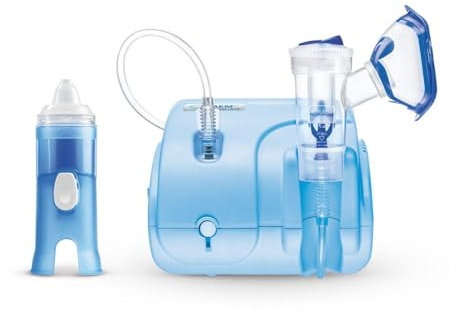 Flaem, Neb-Aid Duo, Aerosol Compatto per le Alte e Basse Vie Respiratorie con Mascherine Soft Touch e Filtro dell’Aria e Doccia Nasale, Prodotti Certificati e Made in Italy