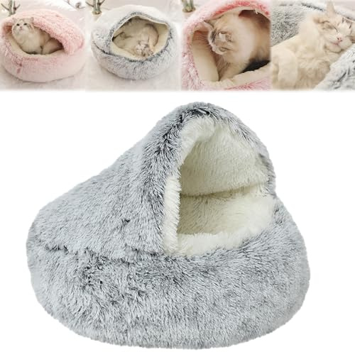 Gemütliches Hundehöhle, Hundehöhle Plüsch, Gemütliches Kokon-Hundebett mit Höhlenbezug, Gemütliches Plüsch-Hundebett, Haustierhöhlenbetten für kleine Hunde zum Nickerchen und Schlafen (Grau, 65cm)
