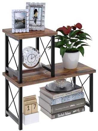 FEXPLENDID Tischregal & Schreibtisch Regal für Büro | Mini & Kleines Regal für Arbeitsplatte Küche | 40X40X19cm, in Holz/Metall, Stackable Desk Rack (Rauchholz)