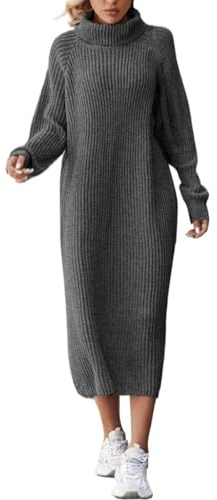 Sweater Dresses For Women Plus Size | Wool Dressing Gown Ladies Winter Dress High Neck Jumper Dress Thermal Jersey Dresses Loose Knitted Dresses Solid Color Midi Dress Long Over Knee Pullover Dress