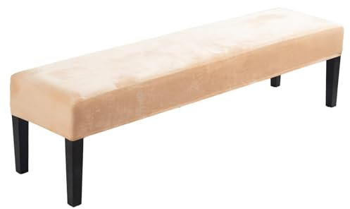 SDNAM Samt Bezug für Sitzbank Stretch Bezug für Esszimmerbank Holzbank Schonbezug Für Fußhocker Bank Sitzbank Hocker Husse Flurbank Stuhlhusse Sofabank Bezüge(Creme Farben)