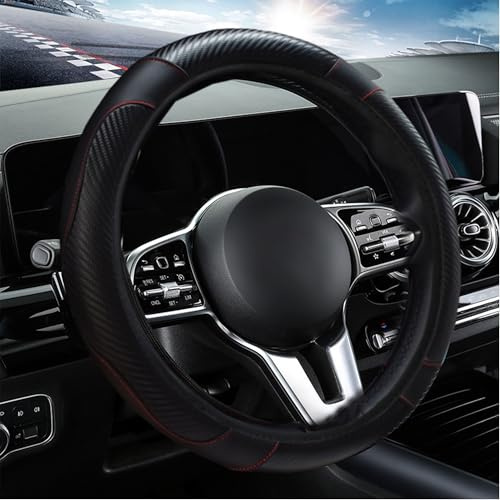 DXIA Lenkradbezug Leder, Schwarz- Lenkradbezug Universal Auto, Anti-Rutsch Atmungsaktives Lenkradbezug, Stretch Auto-Lenkradbezug, Autozubehör (36-38cm)