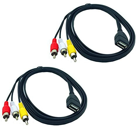 Qupdjxukis 2X 1.5M USB Una Hembra Una 3 Phono AV Cable Cable Pc TV Aux Audio Adaptador de Video