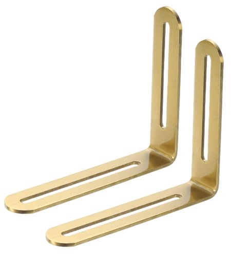 sourcing map 2 Pack Adjustable Corner Braces, 4.7 inch Stainless Steel L Bracket with Slotted Holes, 90 Degree Corner Bracket for Shelves Wall Hanging, Gold