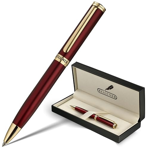 BEILUNER Stylo Gel Laqué Rouge Finition Or 24K, Coffret Cadeau Professionnel et Élégant pour Bureau, Executive et Écriture, Parfait Homme Femme, Mécanisme Rétractable
