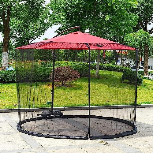 Zanzariera rotonda per ombrellone da giardino, altezza e diametro regolabili, rete antivento in poliestere con cerniera, adatta per ombrelloni da esterno e tavoli da giardino da 10~11 piedi (nero)