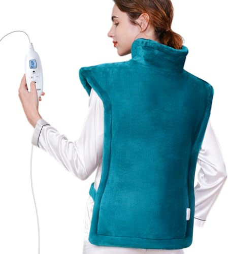 KNQZE® Electric Heat Pad, Weighted Heat Pads for Back Pain Relief, Heating Pad for Back Neck Shoulder with 10 Levels Heating, 4 Timer, Overheating Protection, Automatic Shutdown, Gifts for Women Men